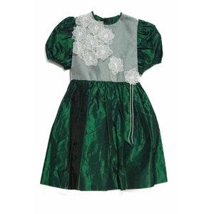 Marshmallow Baby Girl Emerald White Fit & Flare Dress Tie Crewneck Puff Sleeve 7